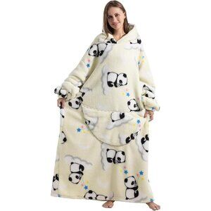 ⭐Sweat White Panda Warm Giant Hoodie Thick Flannel Blanket with Sleeve